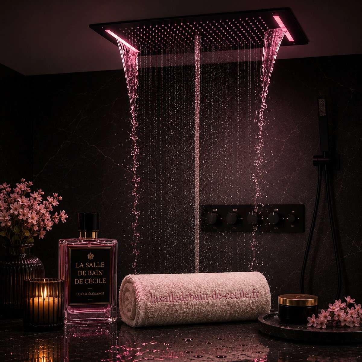 Ciel de pluie LED thermostatique Monza – Noir luxe