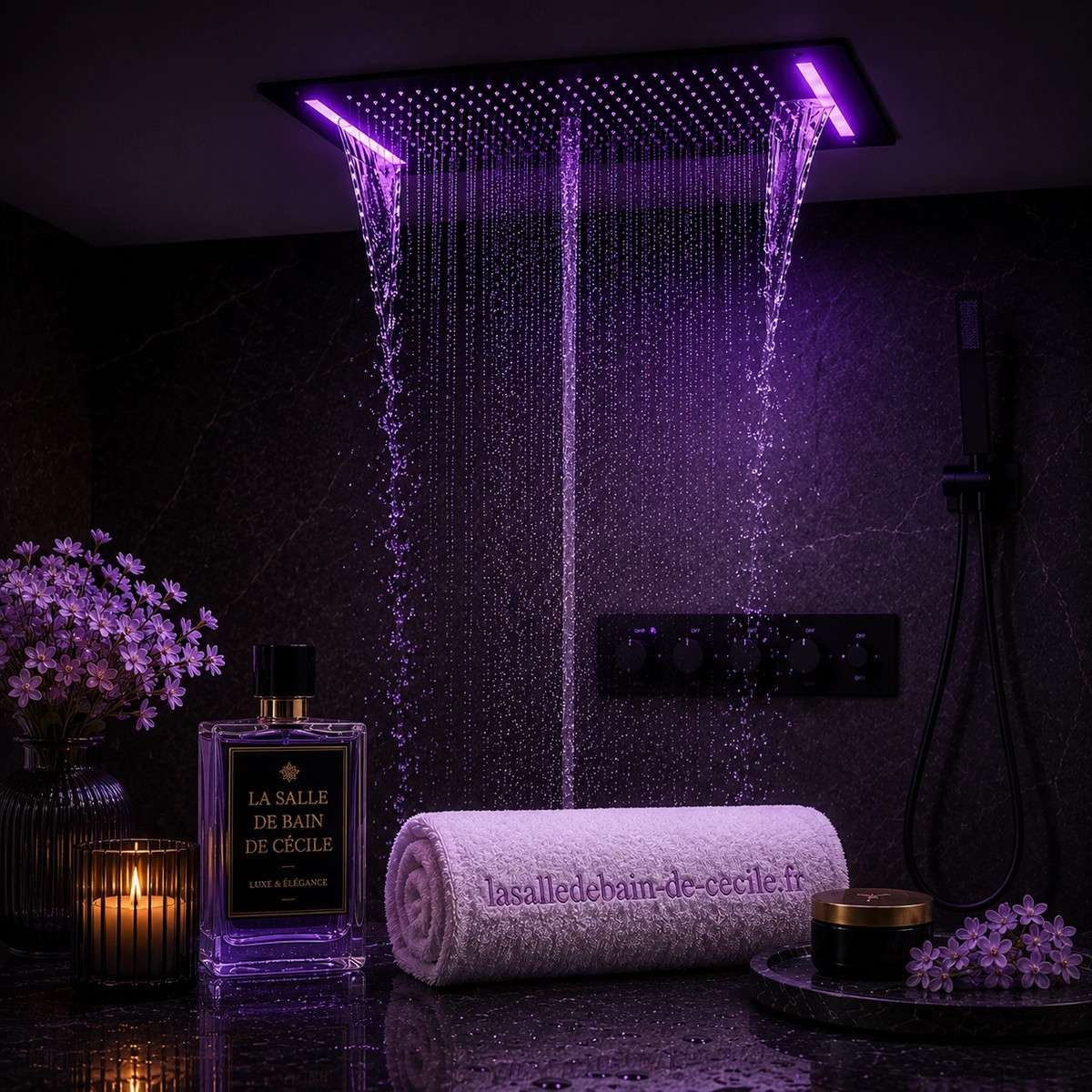 Ciel de pluie LED thermostatique Monza – Noir luxe