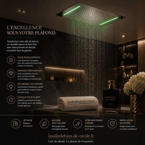 Ciel de pluie LED thermostatique Syracuse – Chrome luxe