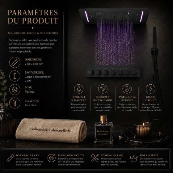 Composition de douche Olbia – LED noir luxe spa