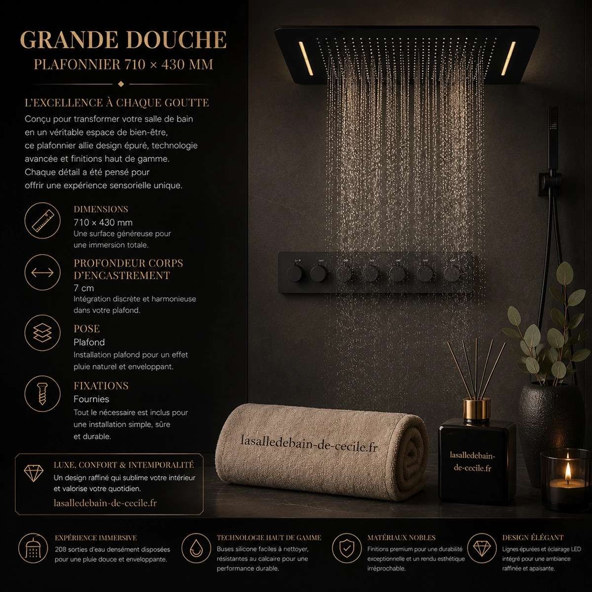 Composition de douche Olbia – LED noir luxe spa