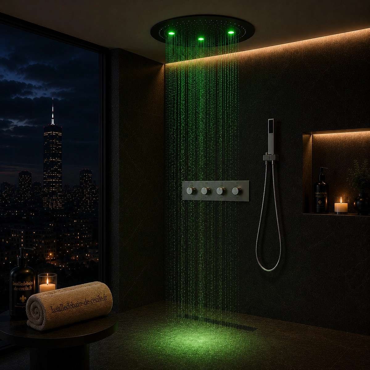 Ciel de pluie thermostatique LED Belfast – Chrome 50 cm