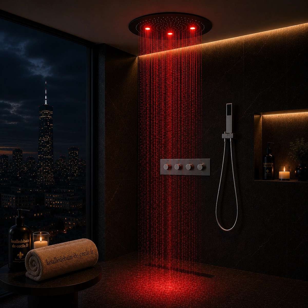 Ciel de pluie thermostatique LED Belfast – Chrome 50 cm