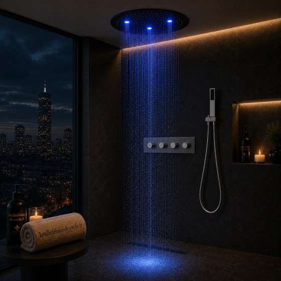 Ciel de pluie thermostatique LED Belfast – Chrome 50 cm