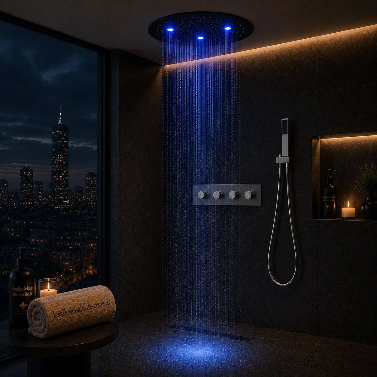 Ciel de pluie thermostatique LED Belfast – Chrome 50 cm