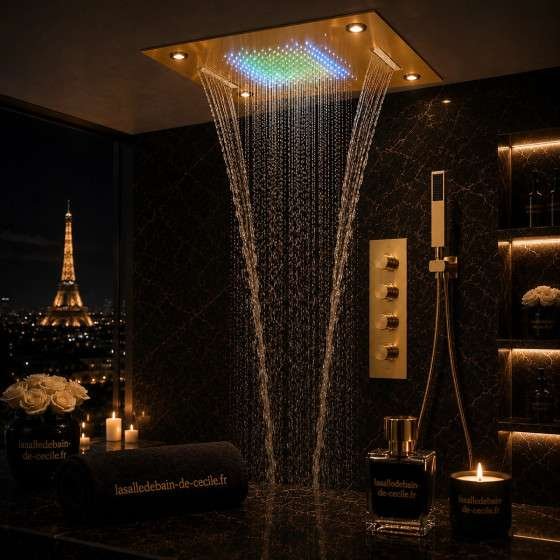Ciel de pluie LED thermostatique Brescia – Doré luxe