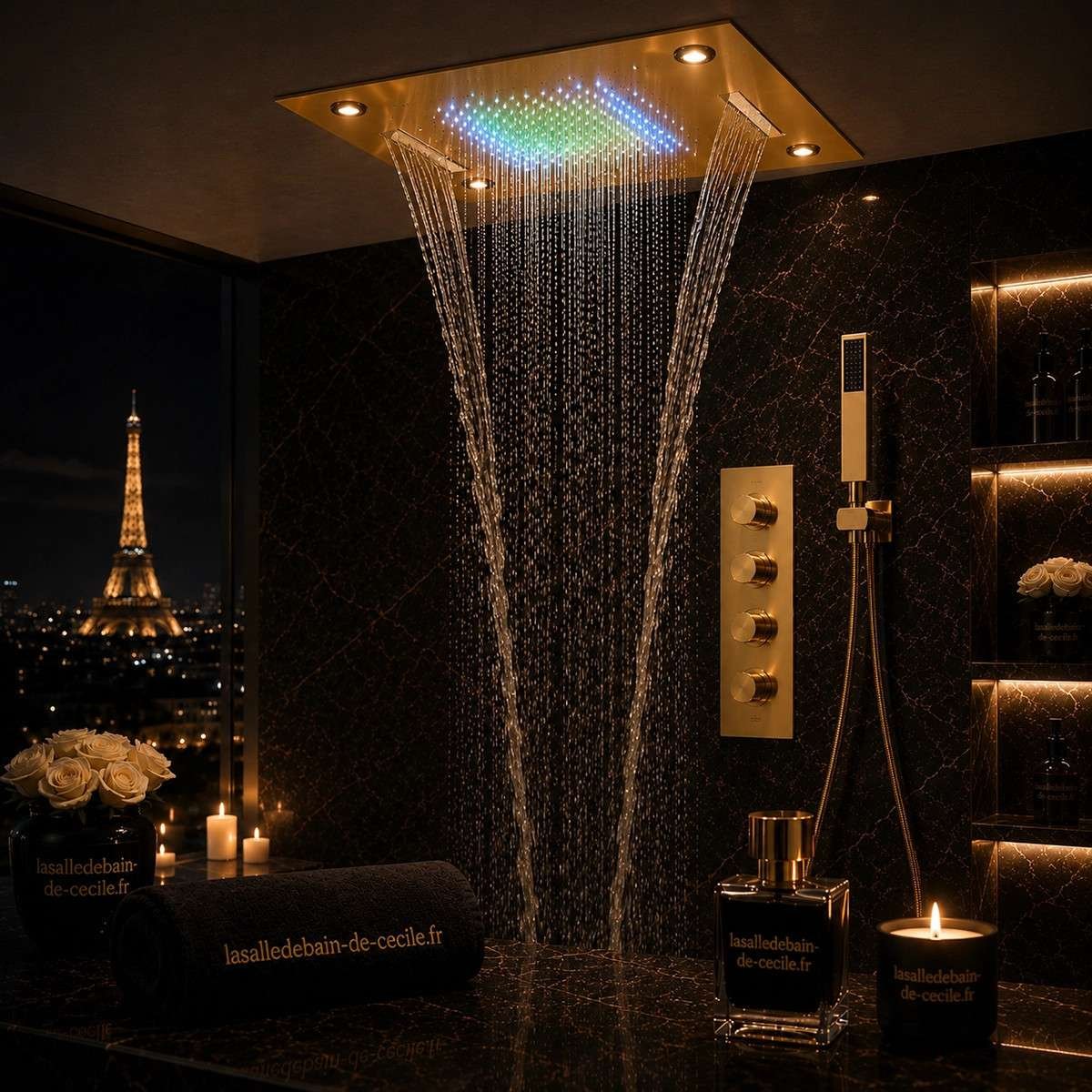 Ciel de pluie LED thermostatique Brescia – Doré luxe