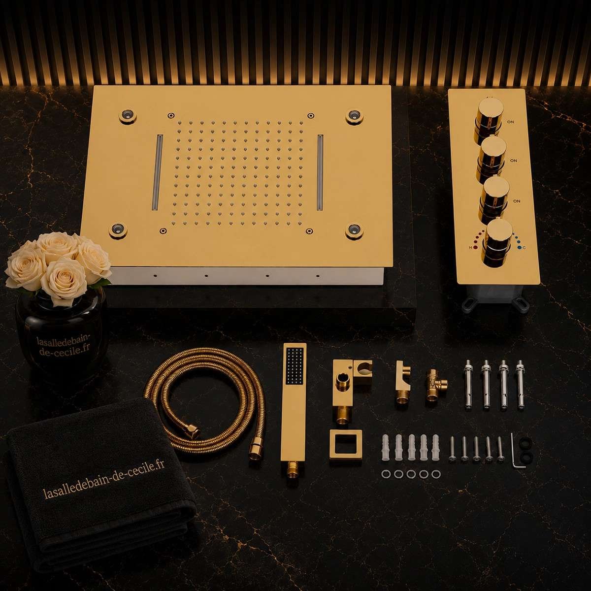 Ciel de pluie LED thermostatique Brescia – Doré luxe