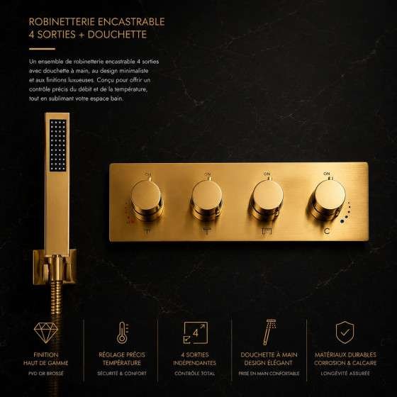 Ciel de pluie LED thermostatique Brescia – Doré luxe