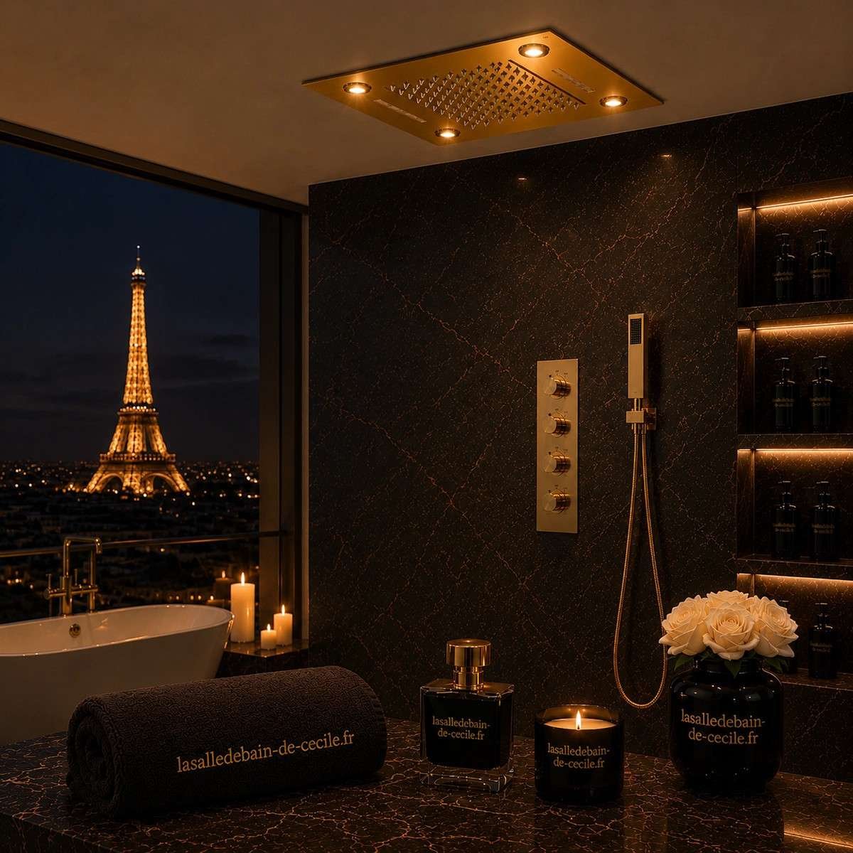 Ciel de pluie LED thermostatique Brescia – Doré luxe