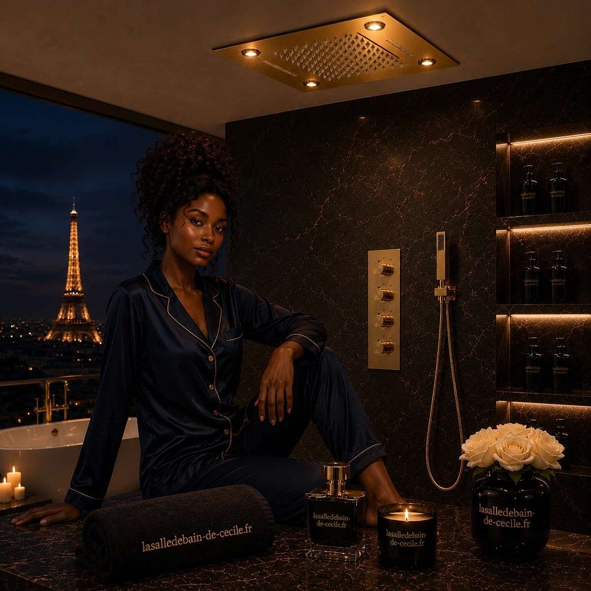 Ciel de pluie LED thermostatique Brescia – Doré luxe