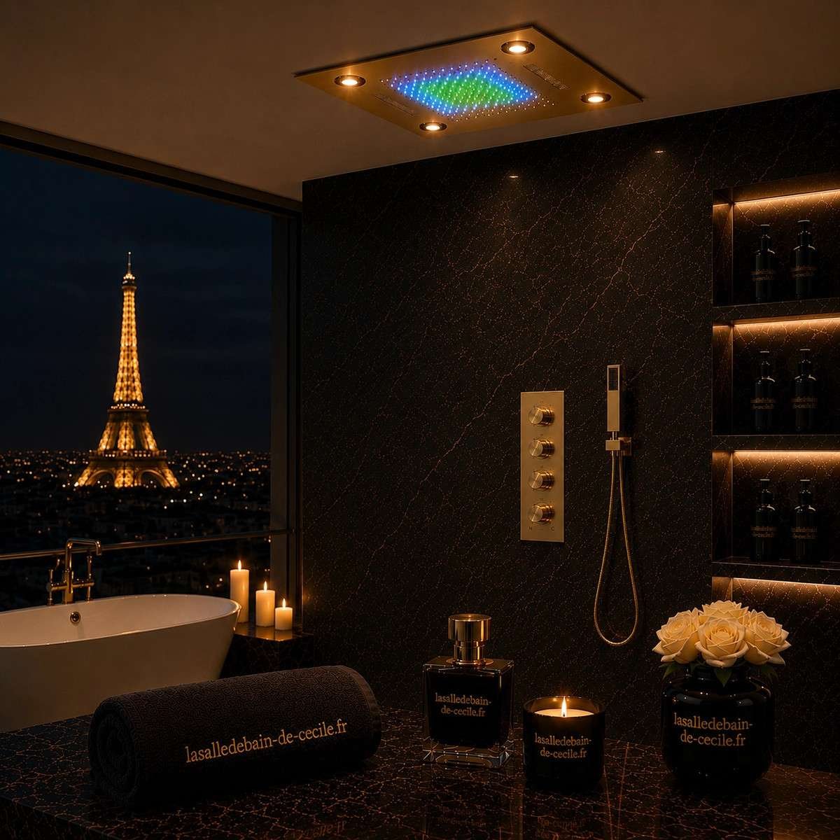 Ciel de pluie LED thermostatique Brescia – Doré luxe