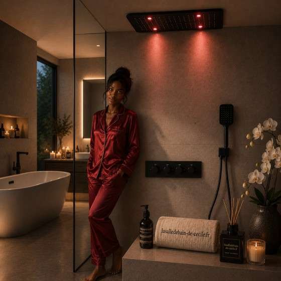 Composition de douche Victoria – LED noir mat 500×500