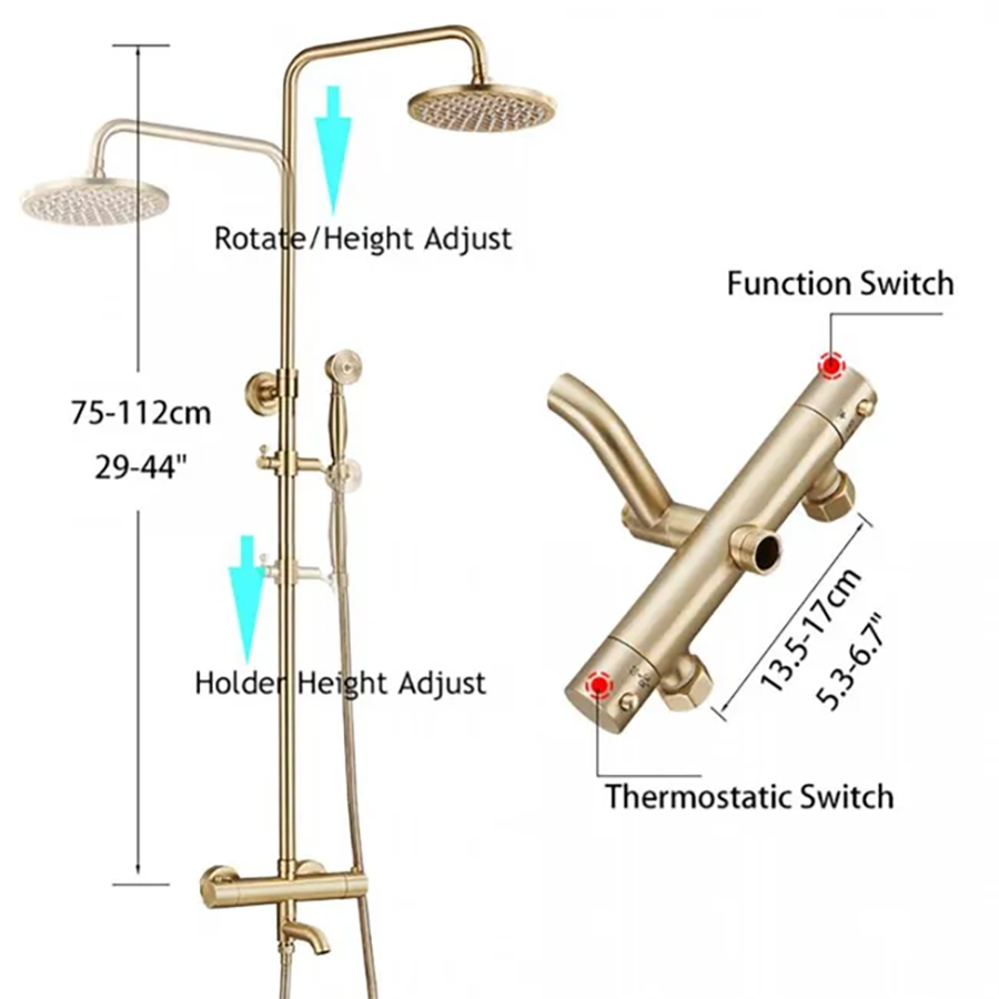 Colonne bain douche thermostatique dorée brossée Ø25 cm , Ebar - category_name - CDD2550121 - shop_name