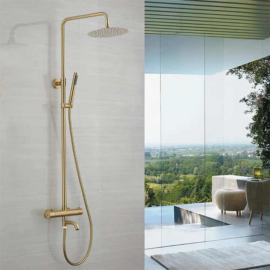 Colonne bain douche thermostatique dorée brossée Ø25 cm , Ebar - category_name - CDD2550121 - shop_name