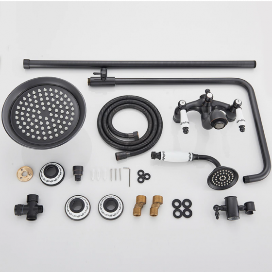 Colonne bain douche mélangeur noire style rétro Ø25cm, Graz - category_name - CDD1670066 - shop_name