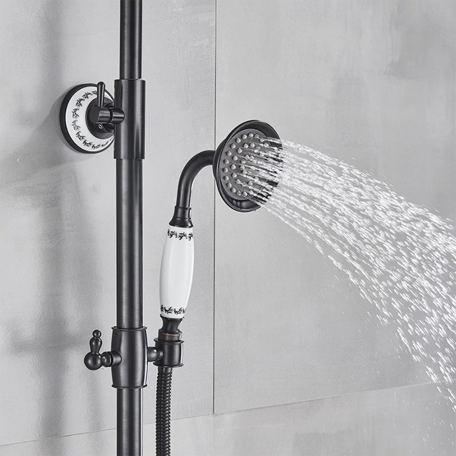 Colonne bain douche mélangeur noire style rétro Ø25cm, Graz - category_name - CDD1670066 - shop_name