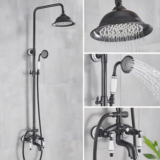 Colonne bain douche mélangeur noire style rétro Ø25cm, Graz - category_name - CDD1670066 - shop_name