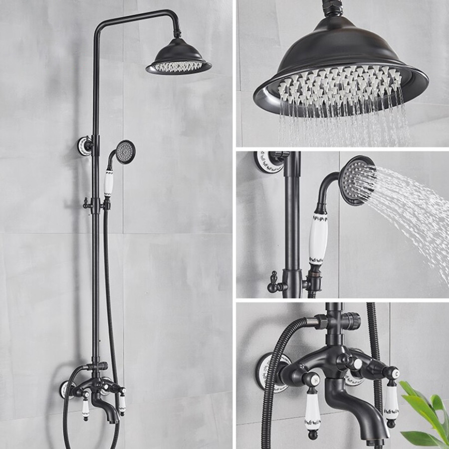 Colonne bain douche mélangeur noire style rétro Ø25cm, Graz - category_name - CDD1670066 - shop_name