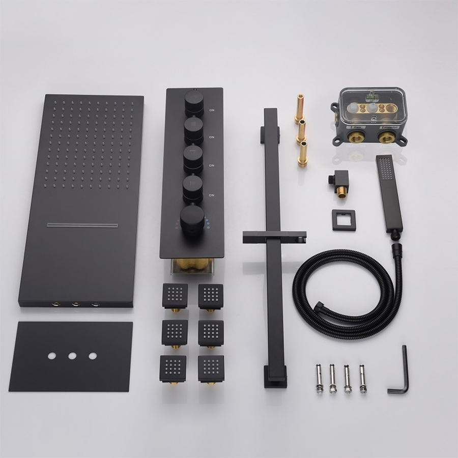 Composition thermostatique de douche à encastrer connectée noire, New York - category_name - EUGE0021801 - shop_name