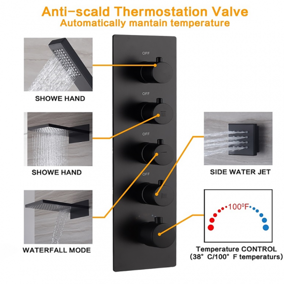 Composition thermostatique de douche à encastrer connectée noire, New York - category_name - EUGE0021801 - shop_name