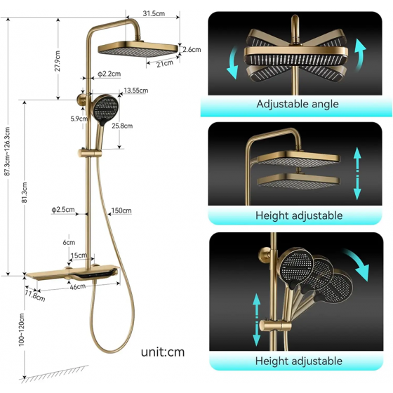 Colonne de douche led thermostatique dorée brossé, Mexico - category_name - CDDL4002588 - shop_name
