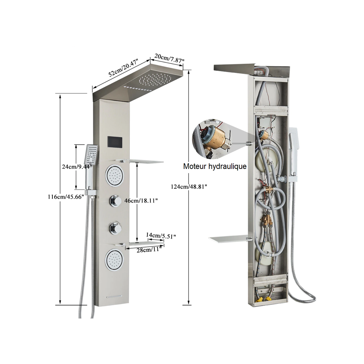 Panneau de douche hydromassant led gris, Narko - category_name - PDD102203 - shop_name