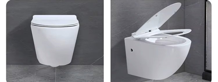 WC suspendu blanc sans bride avec bâti mural