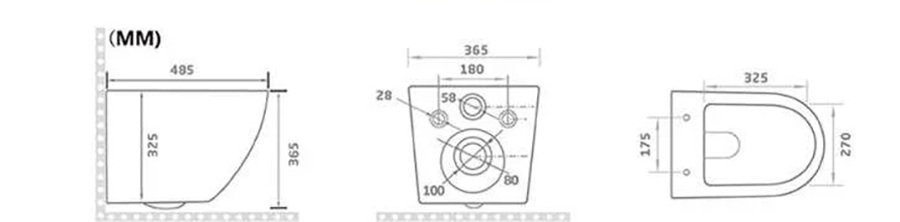 WC suspendu marron sans bride avec bâti mural